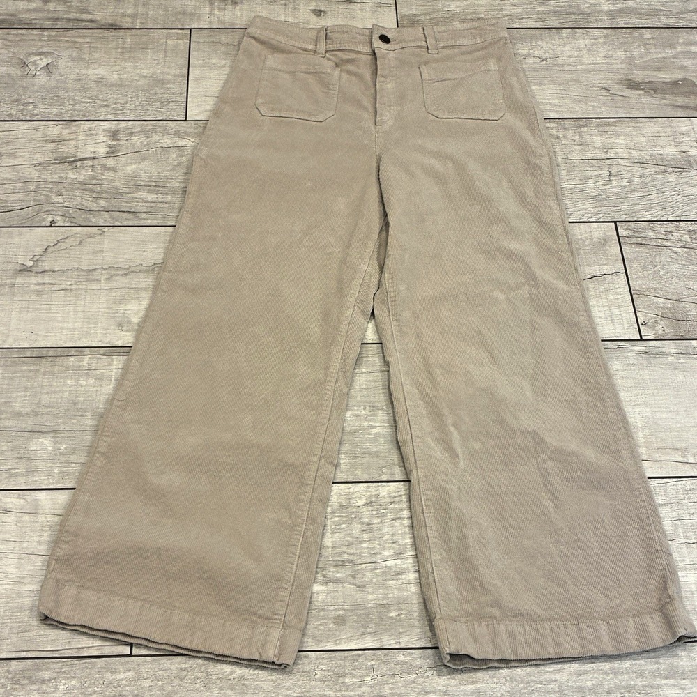 MNG Mango Corduroy Wide Leg Pants Womens 10 Beige Office Classic Timeless